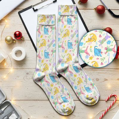 Cute Colorful Cat Floral Pattern Socks, Socks for Nurse Doctor