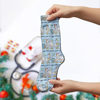 Funny Easter Nurse Goose Pattern Socks, Breathable Fabrics Medical Uniform