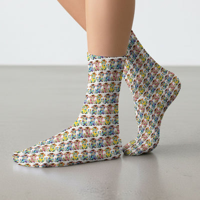 Cute Patchwork Cow With Flowers Pattern Socks, Socks for Nurse Doctor