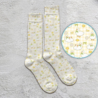 Adorable Ducks Lemon Daisy Pattern Socks, Socks for Nurse Doctor