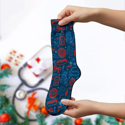 Patriotic Nurse Medical Icons Pattern Print Socks, Adult Socks for Men and Women