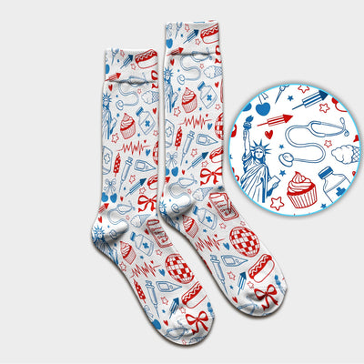 Patriotic Nurse Medical Icons Pattern Print Socks, Adult Socks for Men and Women