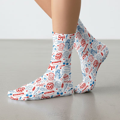 Patriotic Nurse Medical Icons Pattern Print Socks, Adult Socks for Men and Women