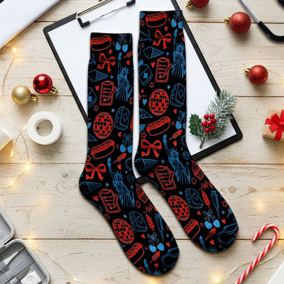 Patriotic Nurse Medical Icons Pattern Print Socks, Adult Socks for Men and Women