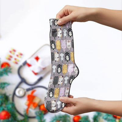 Funny Cartoon Cats All Over Print Socks, Breathable Fabrics Medical Uniform