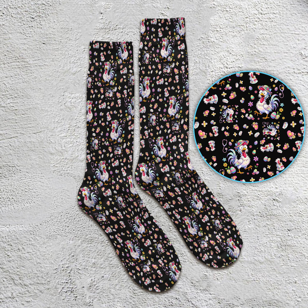 Funny Easter Nurse Chicken Pattern Socks, Socks for Nurse Doctor