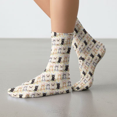 Easter Kitten Bunny Ears Pattern Socks, Adult Socks for Men and Women