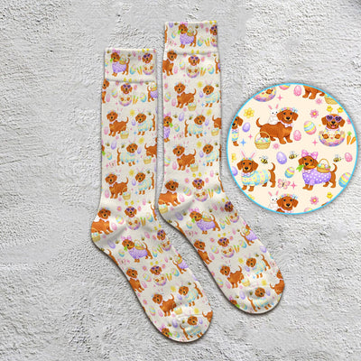 Cute Easter Dachshund Dog Pattern Socks, Adult Socks for Men and Women