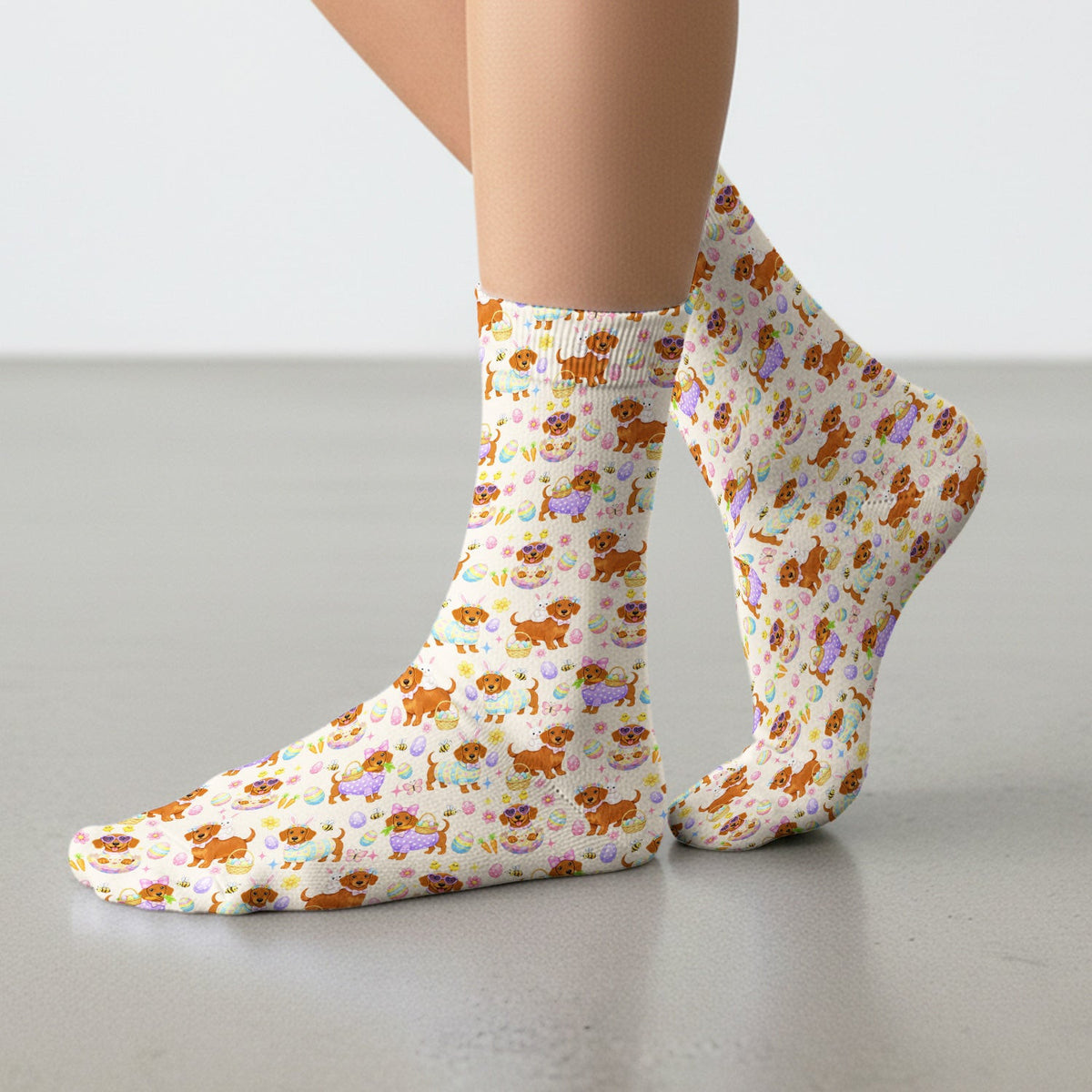 Cute Easter Dachshund Dog Pattern Socks, Adult Socks for Men and Women