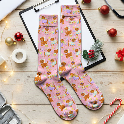 Cute Easter Dachshund Dog Pattern Socks, Adult Socks for Men and Women