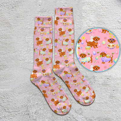 Cute Easter Dachshund Dog Pattern Socks, Adult Socks for Men and Women