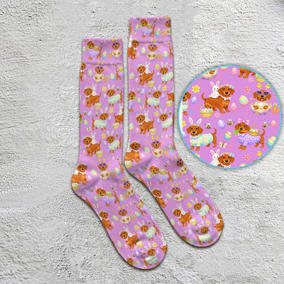 Cute Easter Dachshund Dog Pattern Socks, Adult Socks for Men and Women