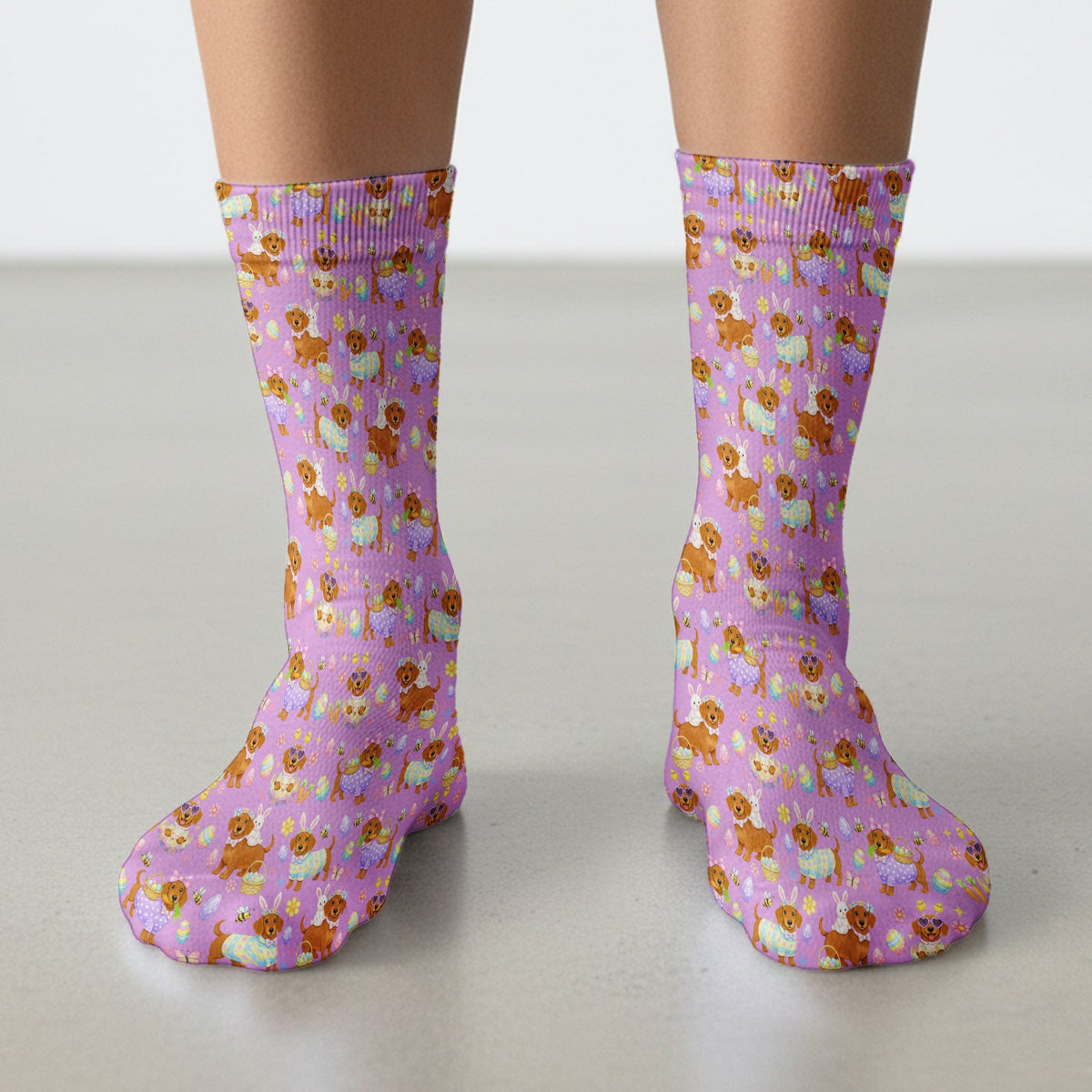 Cute Easter Dachshund Dog Pattern Socks, Adult Socks for Men and Women