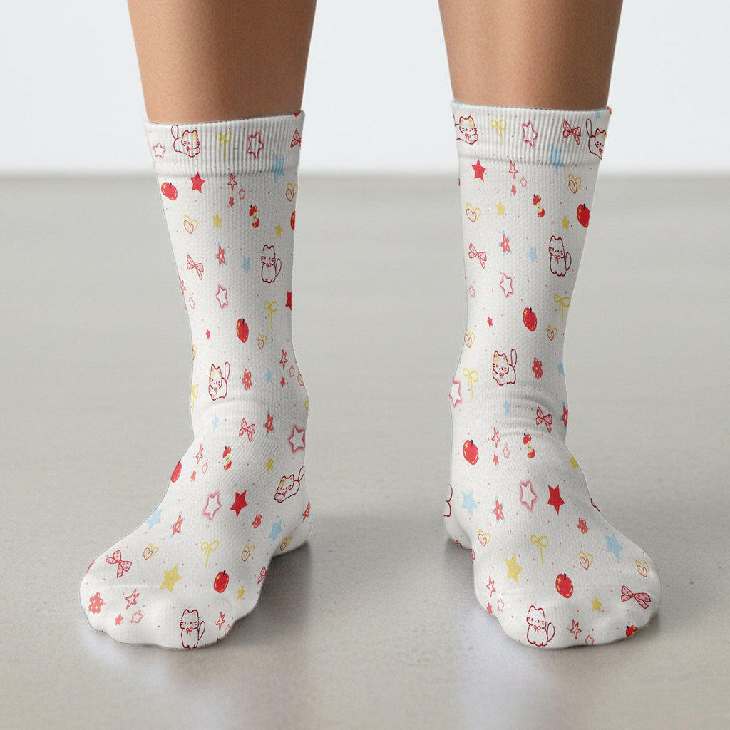 Cute Kawaii Cat Bow Star Pattern Socks, Socks for Nurse Doctor