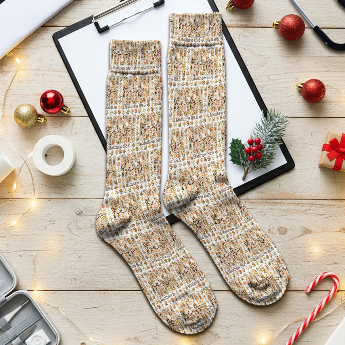 Christian Resurrection Floral Pattern Socks, Socks for Nurse Doctor