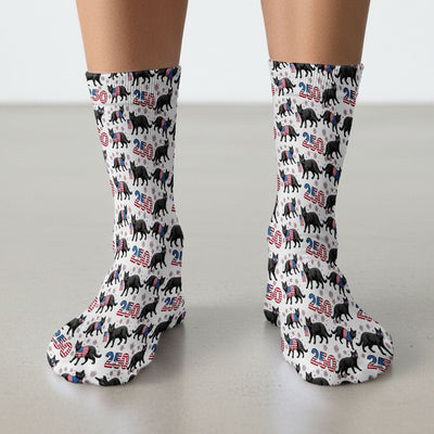 Black Cat 250 USA Flag Fireworks Pattern Socks, Adult Socks for Men and Women