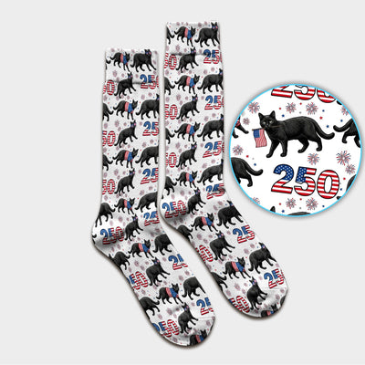 Black Cat 250 USA Flag Fireworks Pattern Socks, Adult Socks for Men and Women