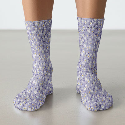 Cute Purple Daisy Botanical Print Socks, Socks for Nurse Doctor