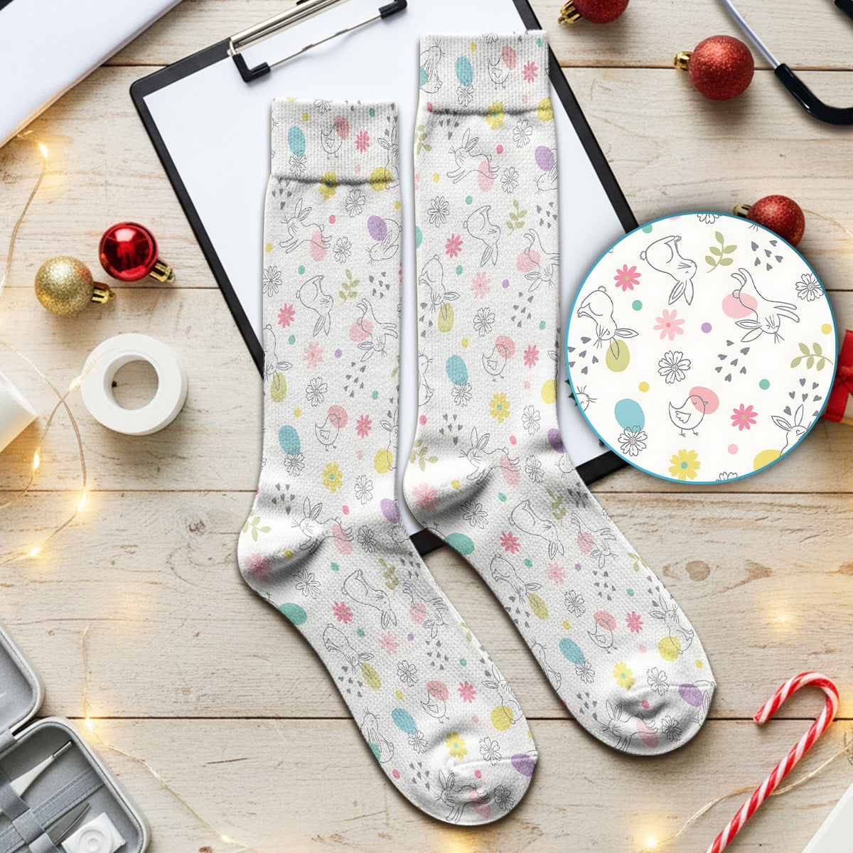 Whimsical Easter Bunny Eggs Pattern Socks, Breathable Fabrics Medical Uniform