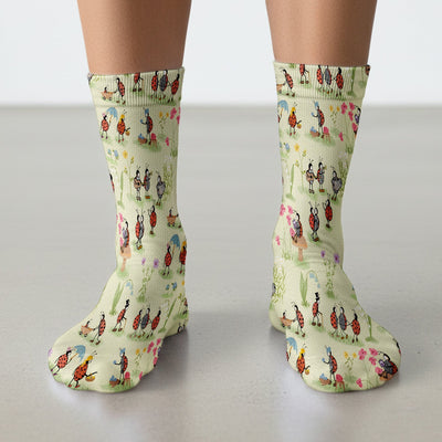 Whimsical Ladybug Garden Activity Pattern Socks, Socks for Nurse Doctor