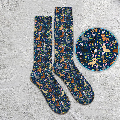 Easter Dachshund Dog Pattern Socks, Socks for Nurse Doctor