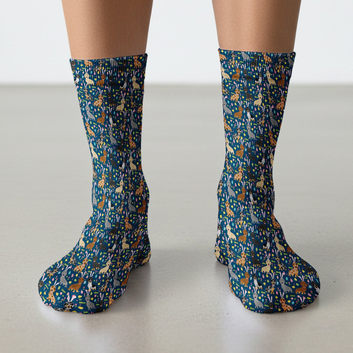 Easter Dachshund Dog Pattern Socks, Socks for Nurse Doctor