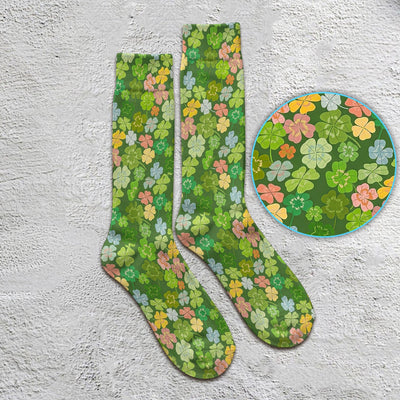 Colorful Shamrock Clover Pattern Socks, Adult Socks for Men and Women