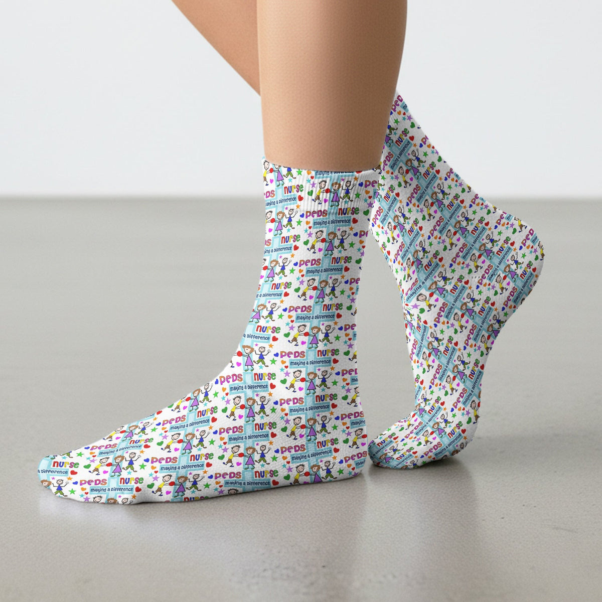 Peds Nurse Making A Difference Pattern Socks, Cute Medical Staff Socks