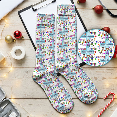 Peds Nurse Making A Difference Pattern Socks, Cute Medical Staff Socks