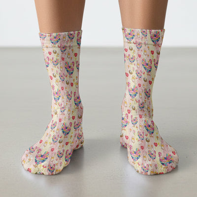 Colorful Chicken Easter Eggs Heart Pattern Socks, Breathable Fabrics Medical Uniform