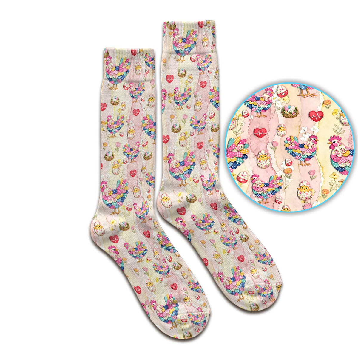 Colorful Chicken Easter Eggs Heart Pattern Socks, Breathable Fabrics Medical Uniform