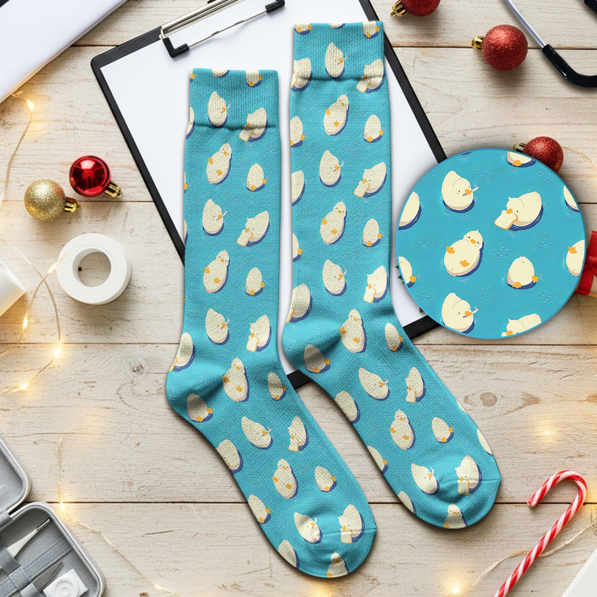 Cute Blue Duck Pond Pattern Socks, Socks for Nurse Doctor