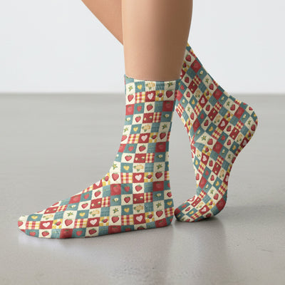 Cute Strawberry Floral Patchwork Pattern Socks, Adult Socks for Men and Women