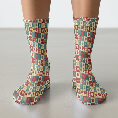 Cute Strawberry Floral Patchwork Pattern Socks, Adult Socks for Men and Women