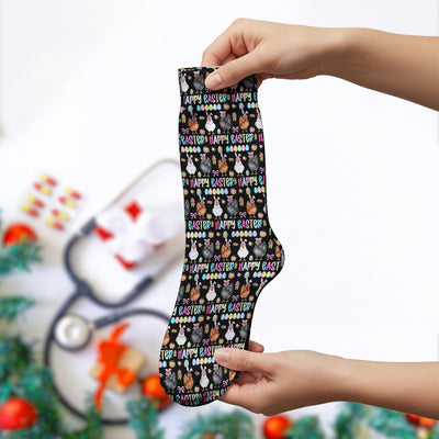 Happy Easter Bunny Eggs Pattern Socks, Adult Socks for Men and Women