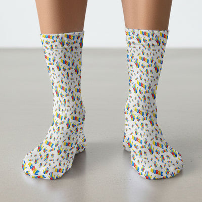 Colorful Autism Handprint Nurse Pattern Socks, Breathable Fabrics Medical Uniform