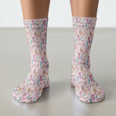 Cute Nurse Pink Medical Tools Pattern Socks, Cute Medical Staff Socks