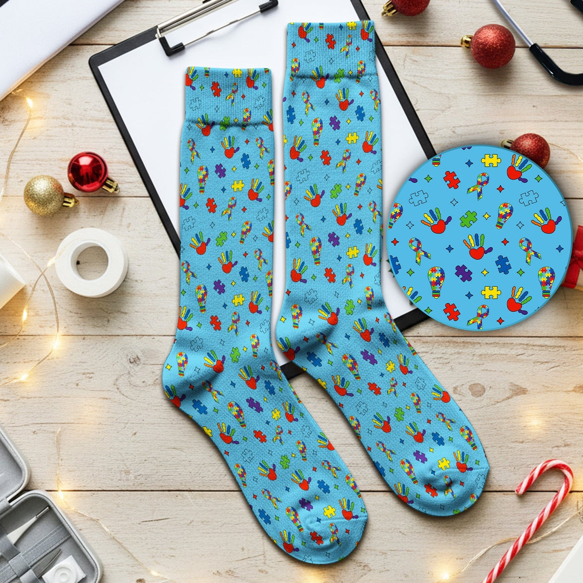 Autism Awareness Colorful Puzzle Pattern Socks, Socks for Nurse Doctor