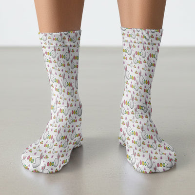 Easter Bunny and Colorful Eggs Print Socks, Breathable Fabrics Medical Uniform
