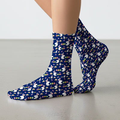 Easter Bunny and Colorful Eggs Print Socks, Breathable Fabrics Medical Uniform