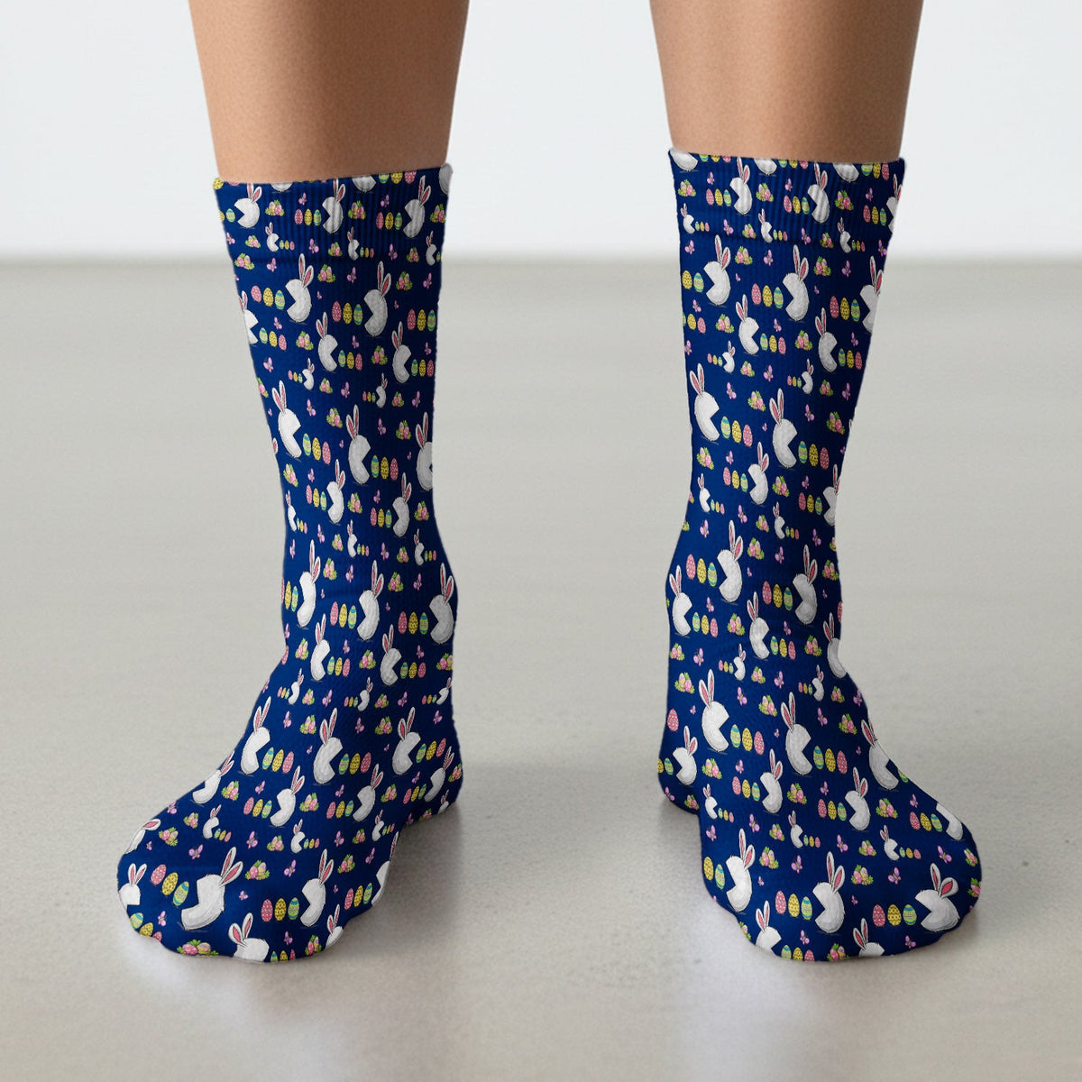 Easter Bunny and Colorful Eggs Print Socks, Breathable Fabrics Medical Uniform