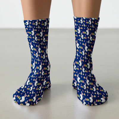 Easter Bunny and Colorful Eggs Print Socks, Breathable Fabrics Medical Uniform