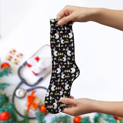 Easter Bunny and Colorful Eggs Print Socks, Breathable Fabrics Medical Uniform