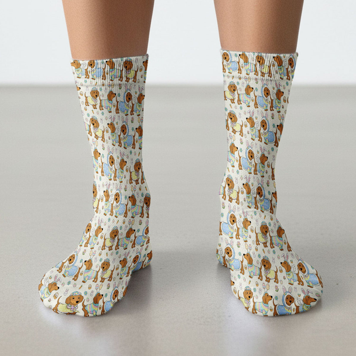Easter Dachshund Bunny Pattern Nurse Socks, Breathable Fabrics Medical Uniform