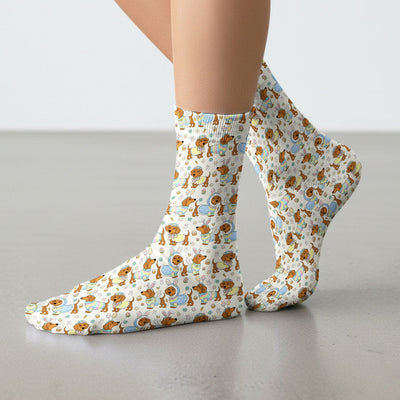Easter Dachshund Bunny Pattern Nurse Socks, Breathable Fabrics Medical Uniform