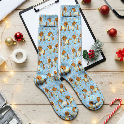 Easter Dachshund Bunny Pattern Nurse Socks, Breathable Fabrics Medical Uniform