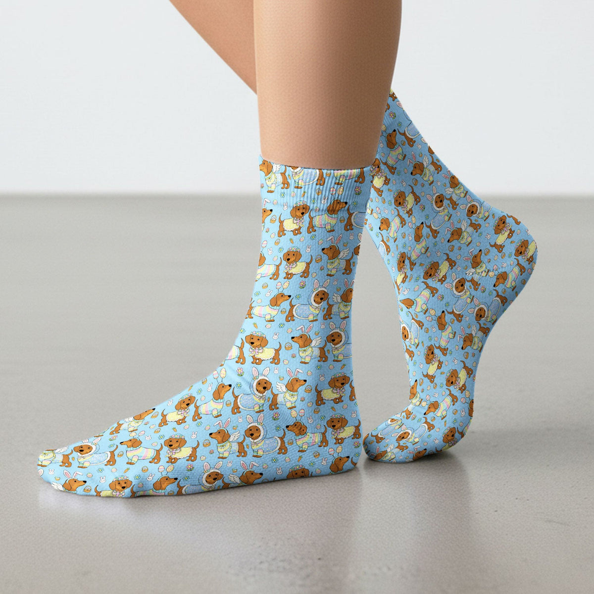 Easter Dachshund Bunny Pattern Nurse Socks, Breathable Fabrics Medical Uniform
