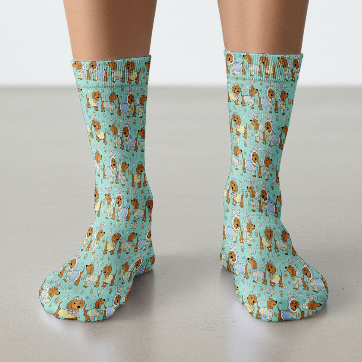 Easter Dachshund Bunny Pattern Nurse Socks, Breathable Fabrics Medical Uniform