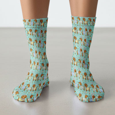 Easter Dachshund Bunny Pattern Nurse Socks, Breathable Fabrics Medical Uniform