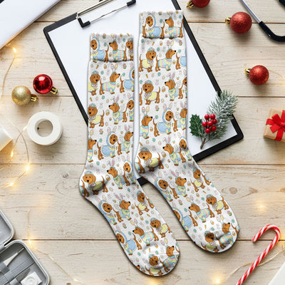 Easter Dachshund Bunny Pattern Nurse Socks, Breathable Fabrics Medical Uniform